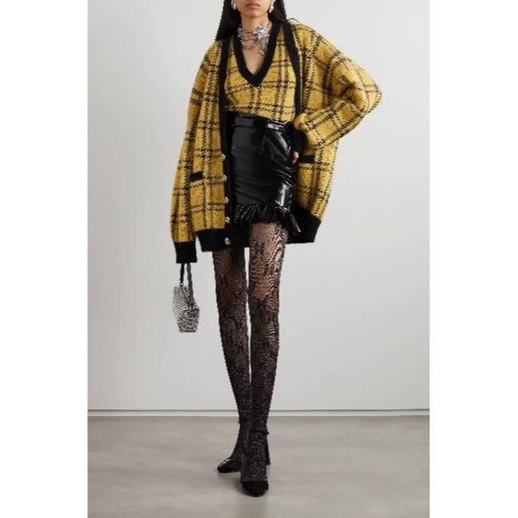 ALESSANDRA RICH Metallic Checked Knitted Cardigan - Picture 1 of 9